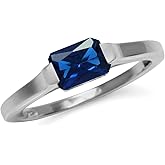 Silvershake Half Bezel Set Octagon Shape Gemstone White Gold Plated or Yellow Gold Plated 925 Sterling Silver Minimalist East-West Solitaire Promise Ring Jewelry for Women