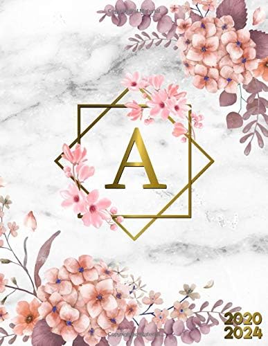 2020-2024: Initial Monogram Letter A Five Year Monthly Planner Organizer with 60 Months Spread View. Pretty 5 Year Calendar, Agenda, Journal and ... Notebook - Grey Marble & Gold Pink Floral