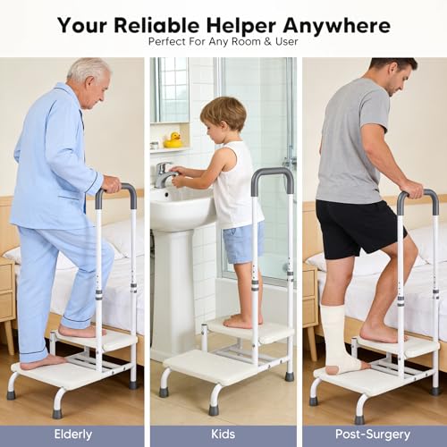 Mobile Safety Step Stool for Elderly - 5 Sections Height Adjustable Non-Slip 2 Step Stool with Handle for Elderly Shower Bath Bed Kitchen Car Caravan