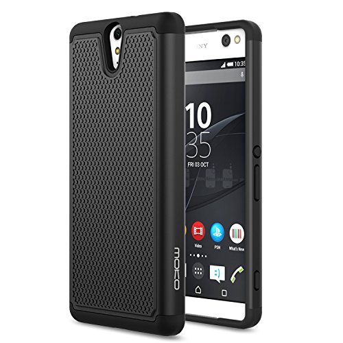 Sony Xperia C5 Ultra Case, MoKo [Shock Absorption] Slim Dual Layer Protective Case with Soft Silicone Bumper and Rigid PC Back Cover for Sony Xperia C5 Ultra 6.0 Inch (2015) - Black