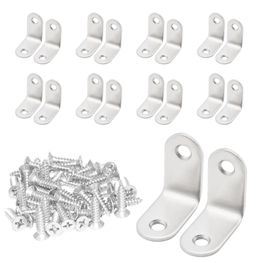 Hocansen 20 PCS Corner Bracket 30x30mm L Right Angle Brackets with Screw Stainless Steel 90 Degree Angle Support Corner Brace Brackets Fastener for Tables Wood Furniture (30x30mm/JM)