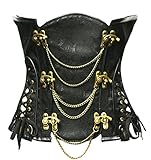 Bslingerie Gothic Punk Heavy Duty Brown Faux Leather Steel Boned Underbust Corset (XXL, Black)