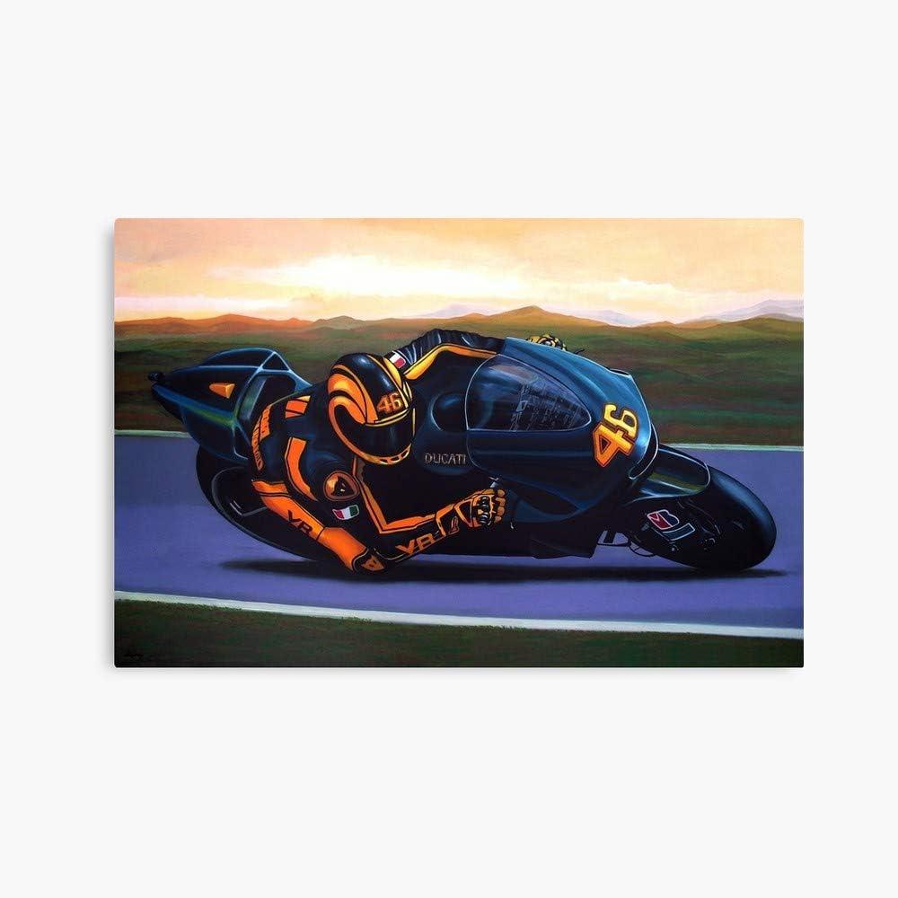 FloridahiStore Valentino Rossi on Ducati Painting (12" x 8") Deluxe Landscape Canvas Wall Art Decoration Kitchen Office Decor