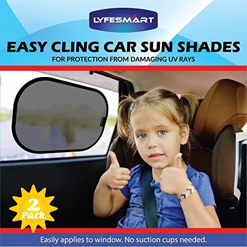 Car Sun Shade (2 Pack) Window Shade, Black, Adjustable, Visor, Cling to Side window using static. Sunshade blocks over 97% of Harmful UV Rays. Protect infant, baby, toddler and kids from heat &amp; glare