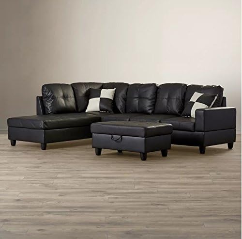Golden Coast Furniture 3 PC L Shape Sectional Sets Including Ottoman (with Multiple Colors) (Right Hand Facing, Black)