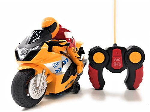 O.B Toys&Gift RC Electric Radio Remote Controlled Motorcycle Toy 360 Degree Spins w/Driver, Lights & Sound, Kids Remote Control Motorcycle