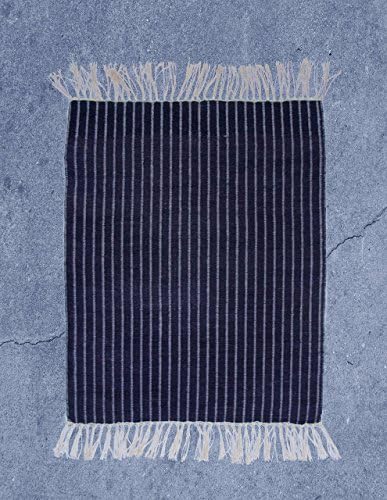 Navy Blue and Silver Grey Rug. Pin Striped.