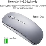 Acstar 2.4GHz Ultra-thin Bluetooth Wireless Silent Mouse Bluetooth 4.0+3.0 Dual-module for Laptop Desktop Android4.0 MacBook OS10.0 or Above (NOT for iPhone or iPad) No Need USB Interface(Space Gray)
