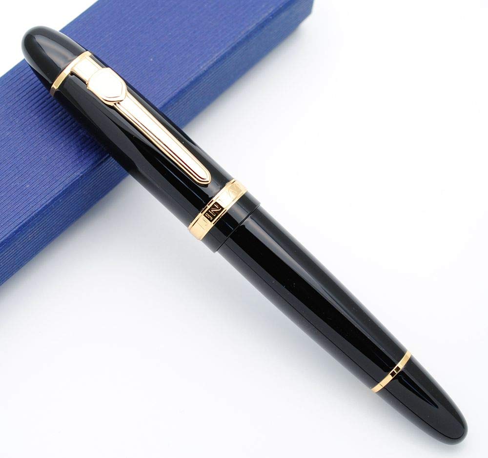 JINHAO 159 Fountain Pen M Nib (Black with Golden Clip, M Nib)