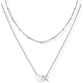 U7 Layered Heart Initial Necklace for Women,Tiny Silver/14K Gold Plated Heart Initial A-Z Letter Pendant Necklaces,Adjustable 16"- 18" Valentines Birthday Personalized Jewelry Gifts