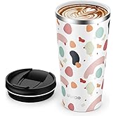 ulwae Insulated Coffee Mug with Ceramic Coating, 18oz Travel Mug with Leak-proof Lid, Vacuum Double-wall Tumbler, Stainless Steel Thermal Cup for Tea, Hot Cocoa, Cold Beverage, Ice Drinks