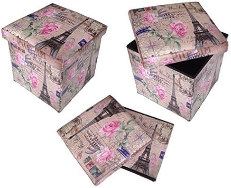 GMMH Taburete Paris Rosas Caja Caja de Almacenaje: Amazon.es: Juguetes y juegos