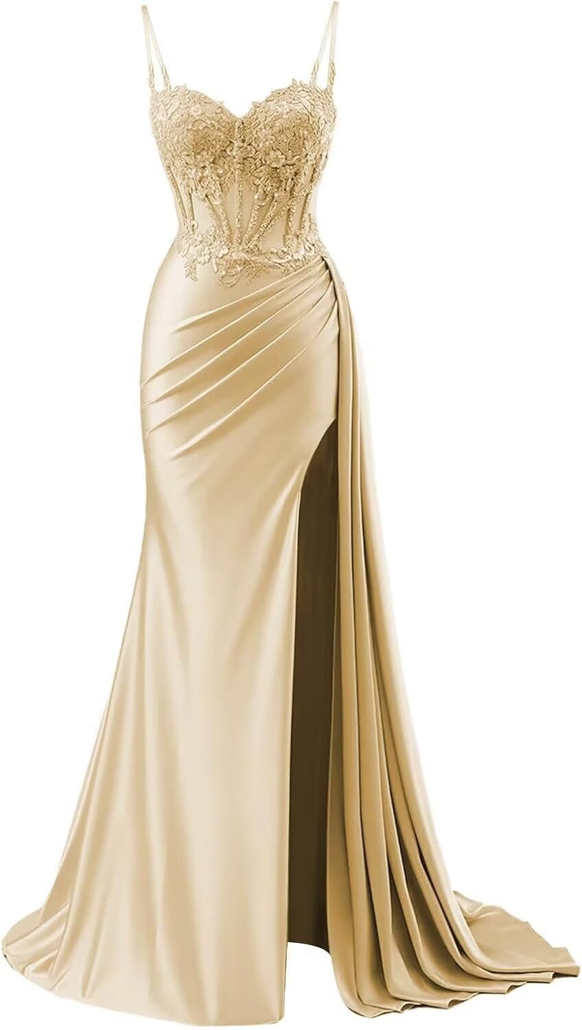 INEWER Lace Appliques Corset Prom Ball Dress Gown