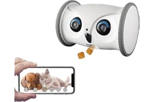 SKYMEE Owl Robot: Movable Full HD Pet Camera with Treat Dispenser, Interactive Toy for Dogs and Cats, Mobile Control via App