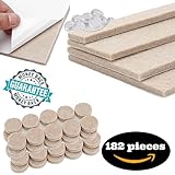 PREMIUM QUALITY- The ONLY Pack of 182 bundle Felt Furniture Feet pads-FREE 50 Non Slip Noise Dampening Bumper Pads Rubber-Self Stick Adhesive for Hardwood laminate Wood floor and other by Fine Clutter