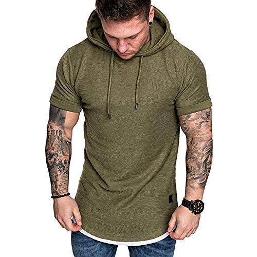 1 Mens+Casual+Hooded+T+Shirts+Pullover