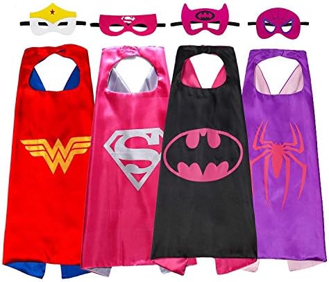 Halloween Comics Cartoon Hero girl 4pcs Kids Dress Up Costumes Satin Capes Masks