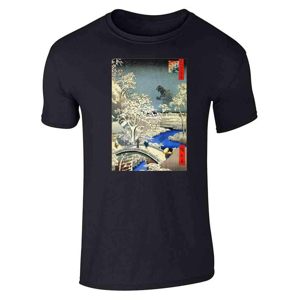 Pop ThreadsKaiju at Meguro Drum Bridge Utagawa Hiroshige Art Graphic Tee T-Shirt for Men