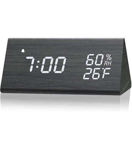 Réveil numérique LED en bois, 3 niveaux de luminosité, horloge cube moderne en bois, affichage de la température, avec commande vocale pour chambre à coucher