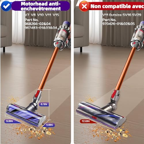 Motorized Anti-Tangle Brush Head for Dyson V7 V8 V10 V11 V15 Electric Direct Drive Replacement Brush for SV10 SV12 SV14 Vacuum Cleaner Pet Hair Accessory Carpet Hard Floor