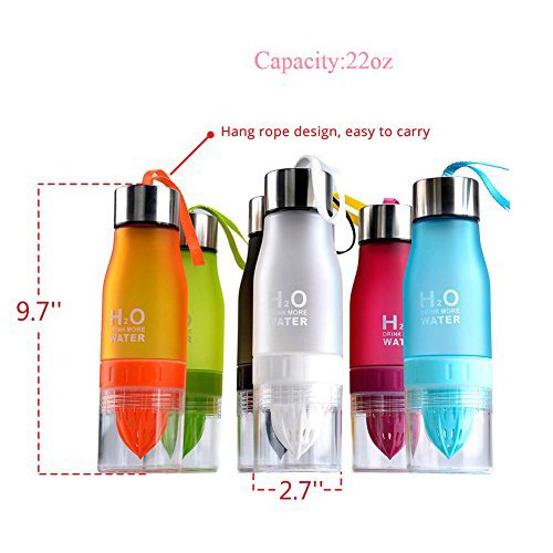 CoolKo Newest Leak Proof Portable 650ML Black H2O Infuser Sports Water Bottle Health Juice Fruit Squeezer Cup, Own Natural Flavored Fuit Infused Water for Healthy Drinks - Stainless Steel Bottle - Thumbnail 6