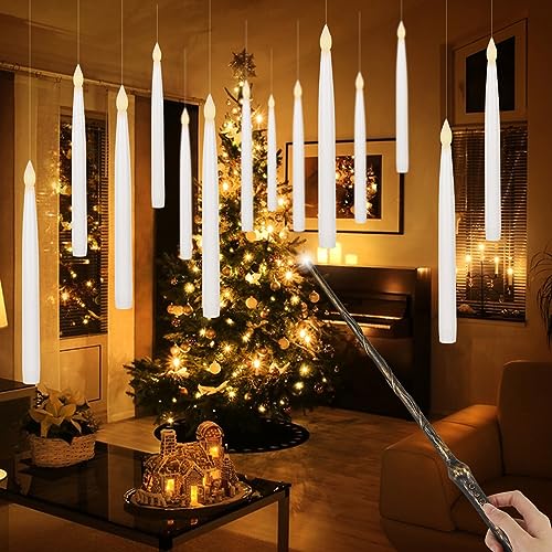 Eldnacele 27,5 cm flackernde schwebende Kerzen mit Zauberstab-Fernbedienung, LED Stabkerzen hängende Fensterkerzen für Halloween-Weihnachtsdekoratione