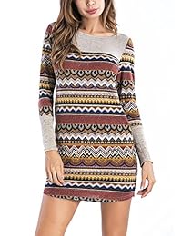 BlUETIME - Vestido de manga larga para mujer, diseño de rayas