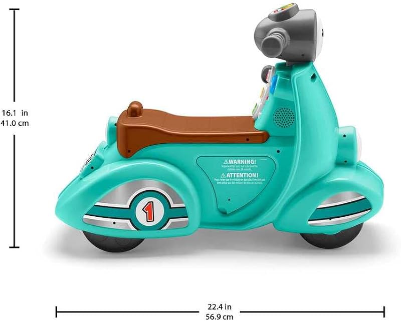 Fisher-price rir e aprender scooter de motocicleta brinquedo de passeio com sons, bebês +1 ano, espanhol + italiano + francês + inglês + alemão + versão holandesa (hmv76)