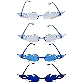 VIGUEUR 4PCS Flame Fire Sunglasses, Rimless Design, Party Glasses for Men Women, Blue
