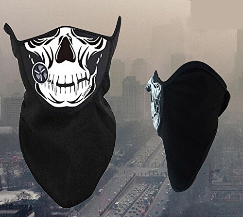 Motorcycle Neoprene Facemask Winter Snowboard Ski Half Skull Face Mask Soft Cotton Fleece Neck Ear Warmer Protection Vented Fitted Velcro Adjustable Close Biker Cycling Facemask For Suzuki Bandit 1250/S 2007-2010