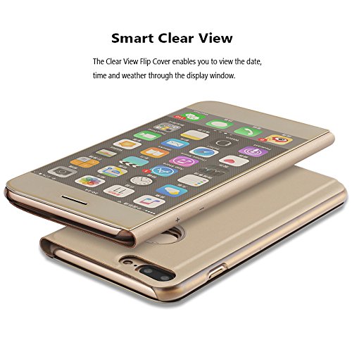 iPhone 6S Plus Case,iPhone 6 Plus Case,Shinetop Smart Clear View Stand Flip Folio Cover Electroplate Plating PC Mirror Case Ultra Slim Thin 360 Full Body Protective Case for iPhone 6S Plus/6 Plus-Gold