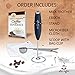 Star Coffee Powerful Handheld Milk Frother with Stand - BONUS Scoop w/Bag Clip, Microfiber Cloth & eBook included - Stainless Steel Whisk - Ideal Mixer for Coffee, Latte, Drinks