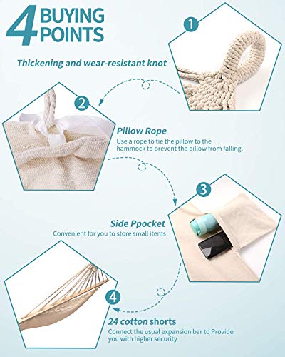 deepee Garden Hängematte aus Baumwolle mit Verlängerungsstangen und 2 Kissen, 220 x 120 cm, Tragkraft 300 kg, Doppelte… – Bild 4