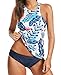 ebuddy Women Two Piece Plus Size Backless High Neck Halter Floral Printed Top with Hipster Bottoms Tankini Set