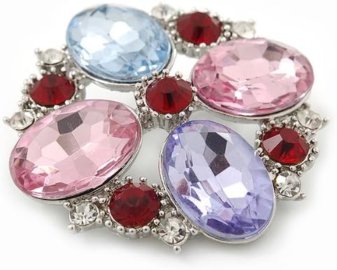 Statement Multicoloured Glass Bead Square Brooch In Rhodium Plating - 45mm Width, silver, red, light blue, purple, pink - Image 5