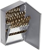 Chicago Latrobe 550 Series Cobalt Steel Jobber Length Drill Bit Set With Metal Case, Gold Oxide Finish, 135 Degree Split Point, Letter Size, 26-piece, A - Z
