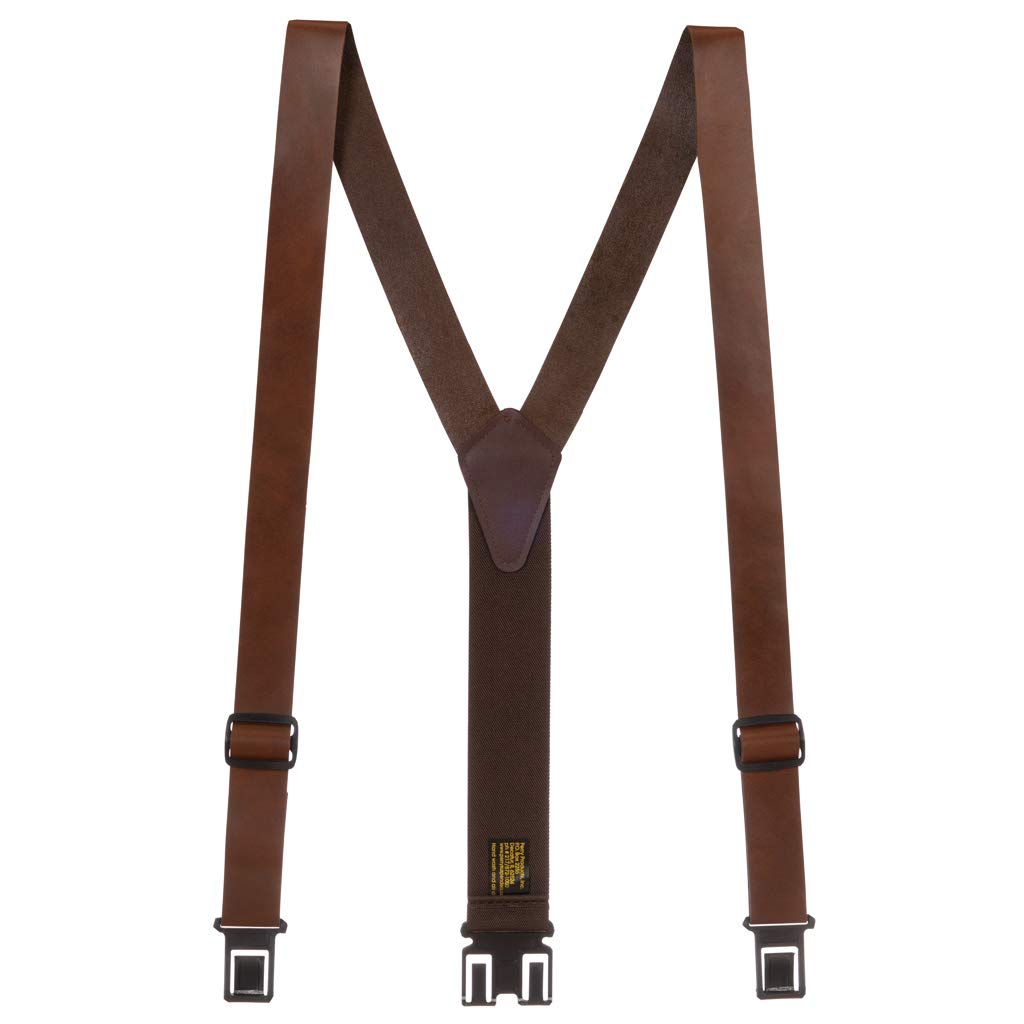Perry Suspenders Men's Leather Dress Hook End Suspenders, Brown