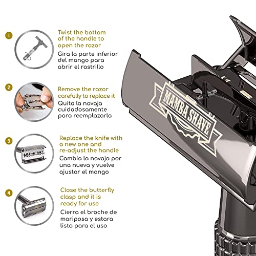 Mamba Shave Rastrillo para Afeitar Ragnar de Acero Inoxidable con 5 navajas de doble filo. Rastrillo Mariposa. Rastrillos para Afeitar Hombre Vintage. Rastrillo de Seguridad. Safety Razor (Grafito)