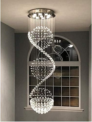 DNYSYSJ Crystal Chandelier Modern Spectacular LED Spiral Sphere Rain Drop K9 Ceiling Light Fixture for Living Room Hotel Hallway Foyer Entry Way Romantic Deco 20 Inch X Height 71 Inch