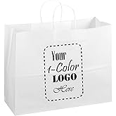 Flexicore Packaging White Kraft Custom Printed Paper Bags (16"x6"x12", 50)