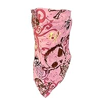 USA Made Pink Cotton Skulls Crossbones Roses Bandana Face Cover Adjustable Close Lady Biker Motorcycle Shield Bandanna For Women My Skull Store