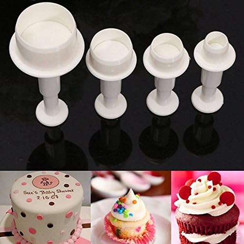 Pushhr 4Pcs New Kitchen Plastic Cookie Cake Cutter Mold Round Circle Fondant Craft Decor Biscuit Sugar Plunger