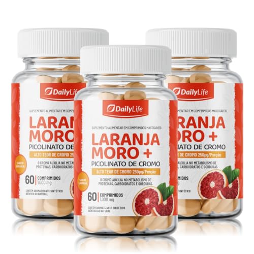 Kit 3x Laranja Moro + Picolinato de Cromo Chromium Picolinate 250mcg 60 Comprimidos Mastigaveis Importado - Daily Life