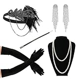 Zivyes 1920s Accessories Flapper Costume for Women Headpiece Cigarette Necklace Gloves (114A)