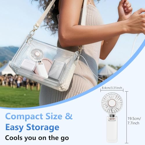 Handheld Fan, Portable Mini Fan with 4500 mAh Battery, Rechargeable, 5 Levels and Long 20 Hours, LED Display, Quiet and Powerful, 3-in-1 Hand/Desk/Neck Fan for Indoor and Outdoor Use