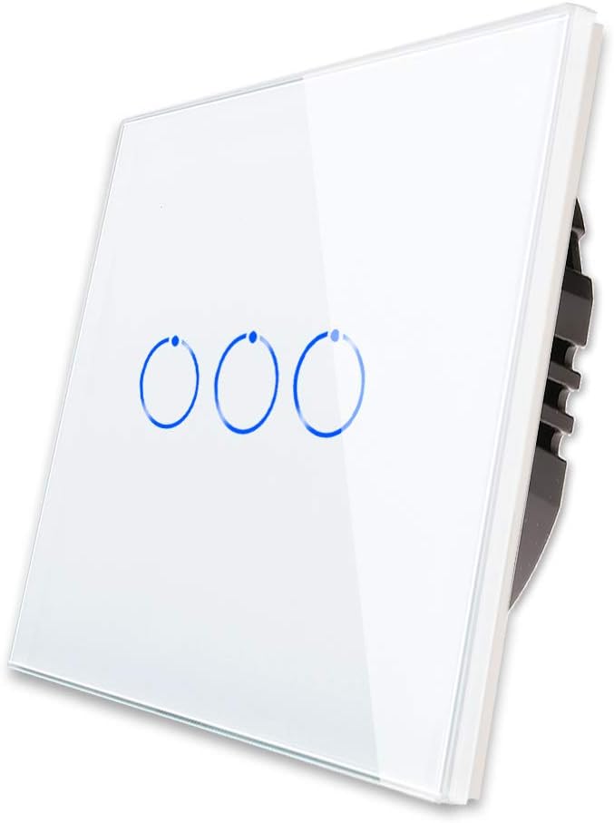 CNBINGO Touch Light Switch, White Triple Light Switch, Tempered Glass Panel with LED Backlight, No Neutral Wire Required