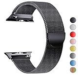 Seoaura Compatible Watch Band 42mm 44mm, Stainless Steel Milanese Loop Replacement Strap with Magnetic Closure Series 4 3 2 1 Sports (Black, 42mm/44mm)