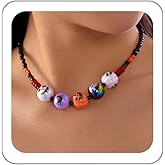 LKingel Halloween Bead Necklaces for Women Bead Choker Vampires Necklace Goth Chunky Beaded Necklace Halloween Costume Accessories
