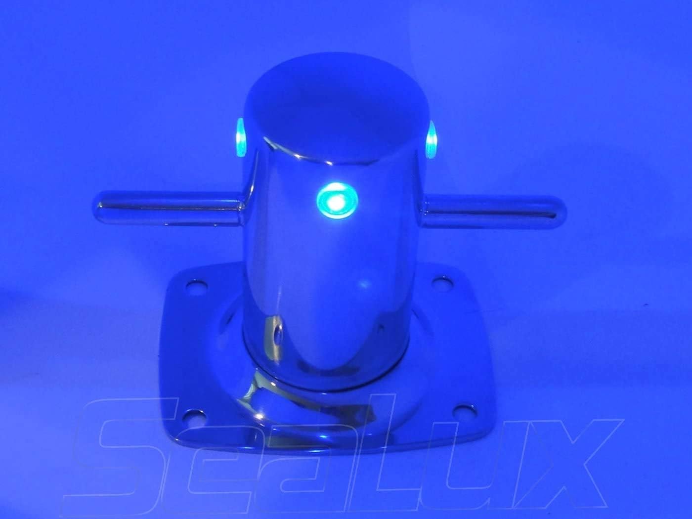 SeaLux Marine Mooring Bollard with Integrated Blue LED Lighting 316 Stainless Steel 6-1/2" Samson Post Cross Cleat for Yacht/Boat/Dock