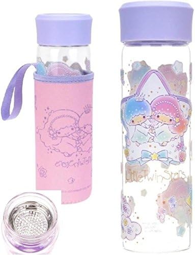 Little Twin Stars Lead Free Glass Filter Water Bottle Tolerate -10°C to 400°C with Sleeve 15.5-oz